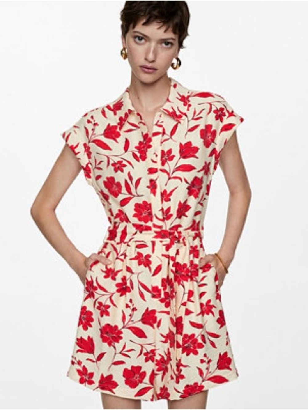 Mango Cream Top with Red Floral Print NWT